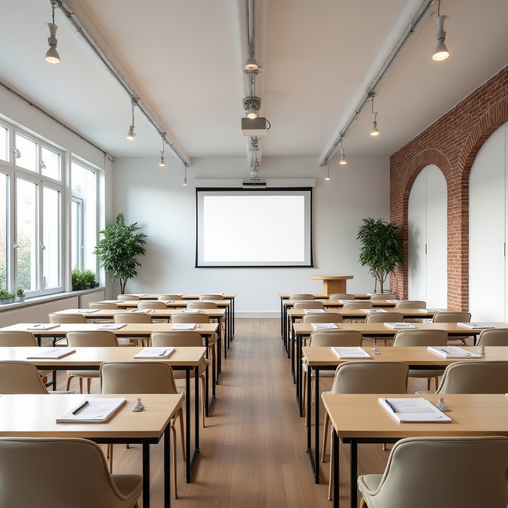 Modern workshop venue in Bucharest with natural light and collaborative seating